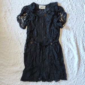 Leifsdottir Anthro Black Lace Zip Up Dress 8 Medium M